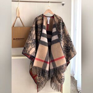 Burberry Reversible EKD Check Cape Shawl Wrap